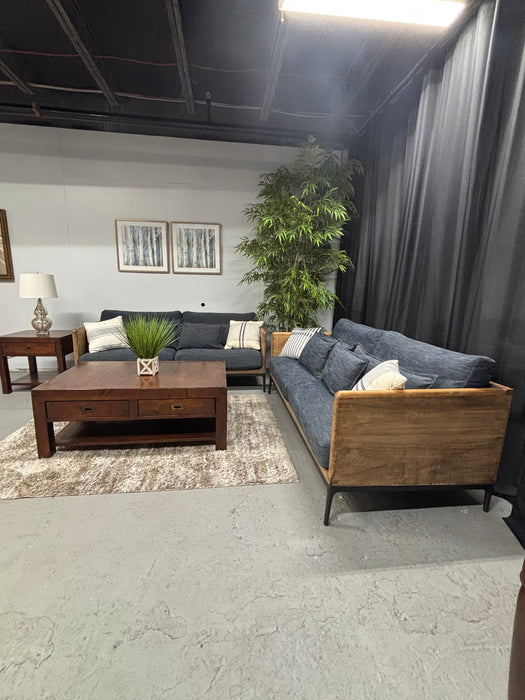 Reclaimed Wood Blue Upholstered Sofas from Zin Home - Abundant Home Collections