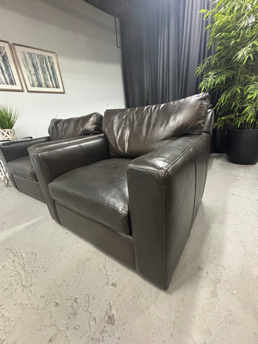 Brown Leather Swivel Chairs from Crate & Barrel - Abundant Home Collections