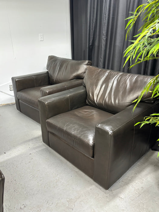 Brown Leather Swivel Chairs from Crate & Barrel - Abundant Home Collections