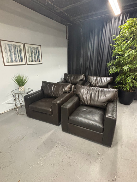 Brown Leather Swivel Chairs from Crate & Barrel - Abundant Home Collections