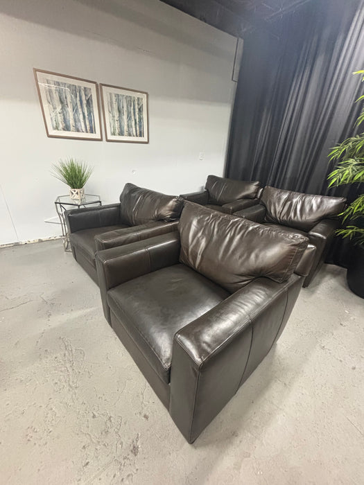 Brown Leather Swivel Chairs from Crate & Barrel - Abundant Home Collections