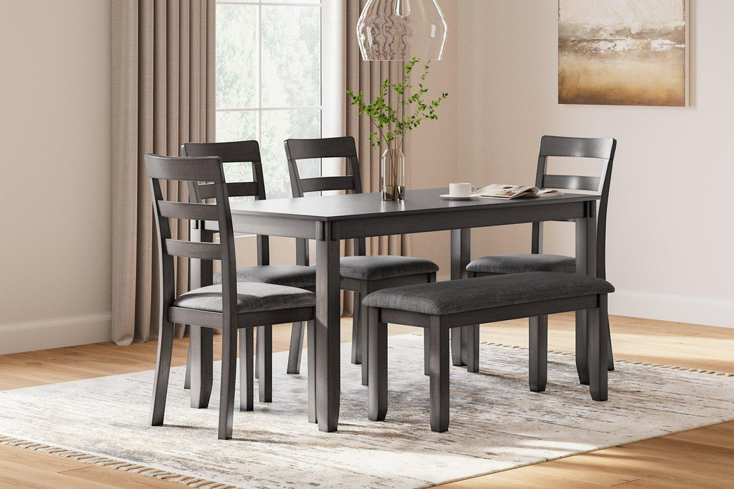 Bridson Dining Table and Chairs with Bench (Set of 6) - Abundant Home Collections
