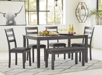 Bridson Dining Table and Chairs with Bench (Set of 6) - Abundant Home Collections
