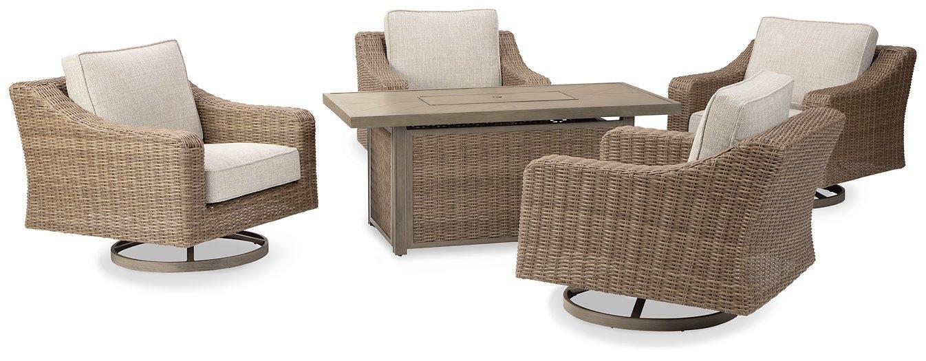 Beachcroft Beachcroft Fire Pit Table with Four Nuvella Swivel Lounge Chairs - Abundant Home Collections