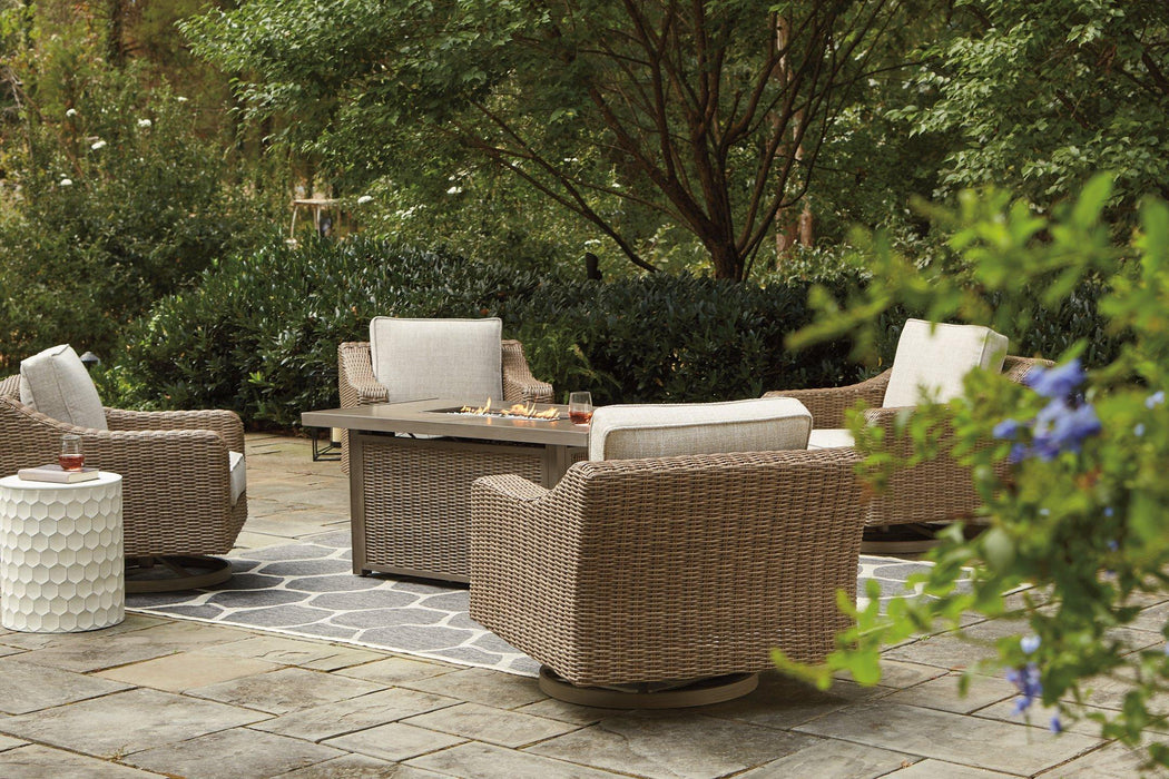 Beachcroft Beachcroft Fire Pit Table with Four Nuvella Swivel Lounge Chairs - Abundant Home Collections