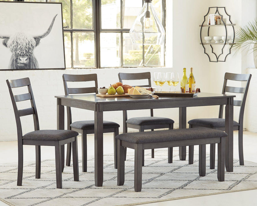 Bridson Dining Table and Chairs with Bench (Set of 6) - Abundant Home Collections