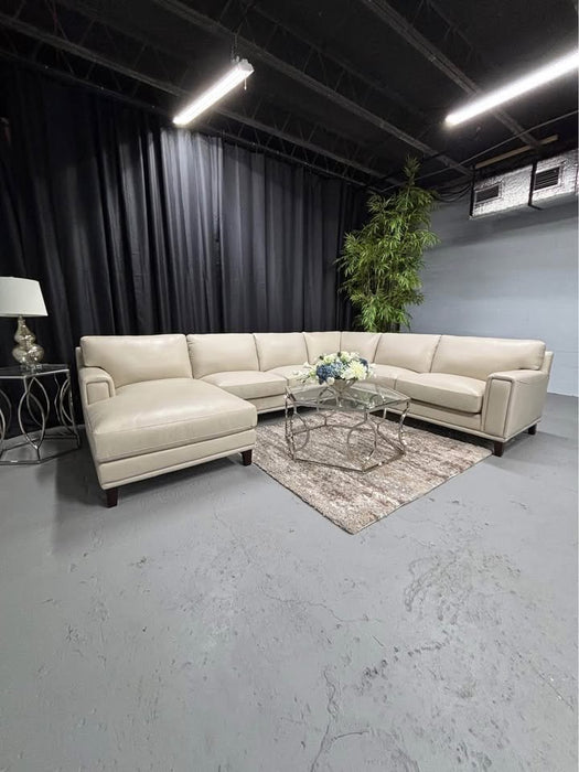 Hayward Leather Sectional (LAF Chaise in Vanilla) - Abundant Home Collections