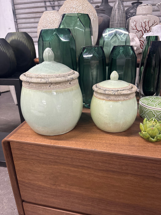 Green ceramic pot pair