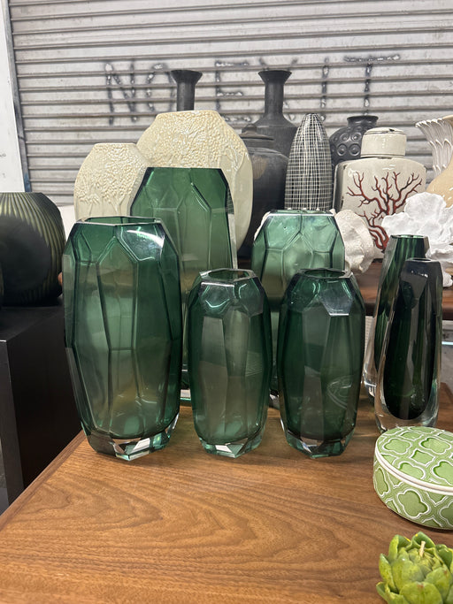 Green glass vase set of five