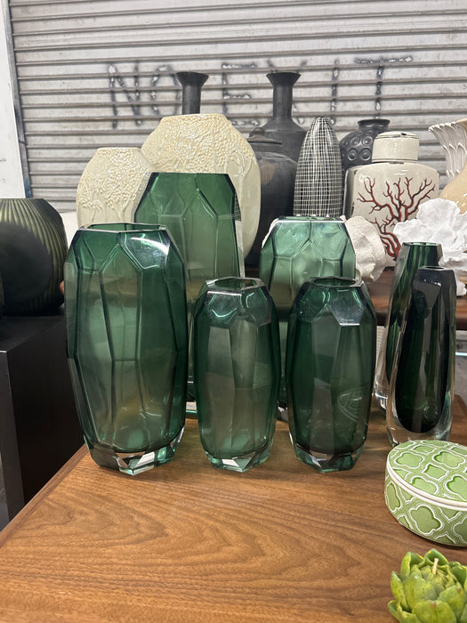 Green glass vase set of five