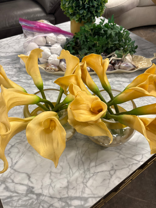 Yellow Flower Arrangement (2x Glass Bowls)