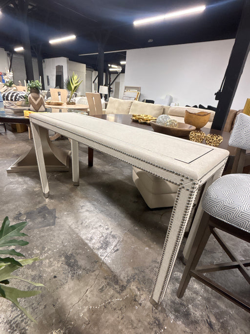 Cream Fabric Sofa Table with Nailhead Trim from Fairfield