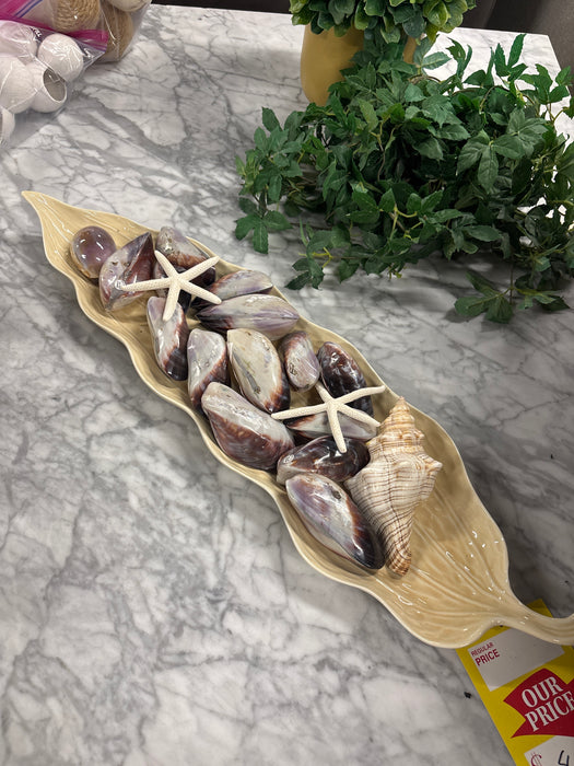 Leaf Platter with conch shells and Star Fish