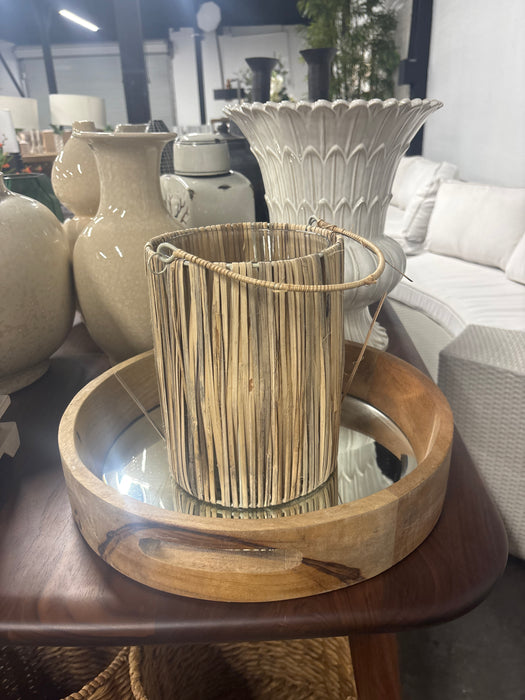 Wicker glass candle holder