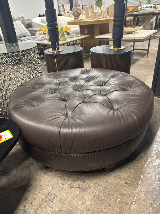 Round Leather Ottoman