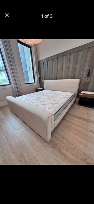 Beige Fabric King Bed from Clive Daniel! Like New Condition! Delivery Available!