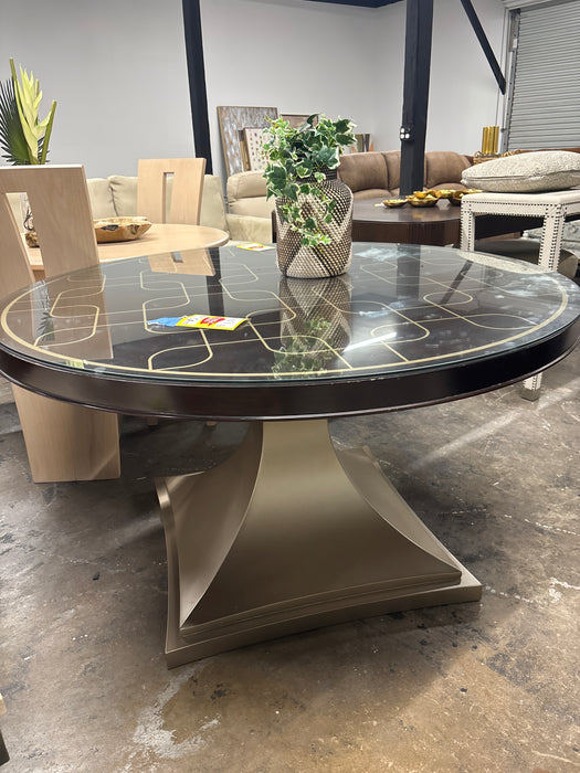 Gold Pedestal Brown Round Table