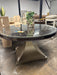 Gold Pedestal Brown Round Table