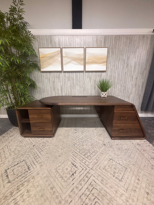 Modern Solid Wood Executive Computer Desk – Contemporary Walnut Finish