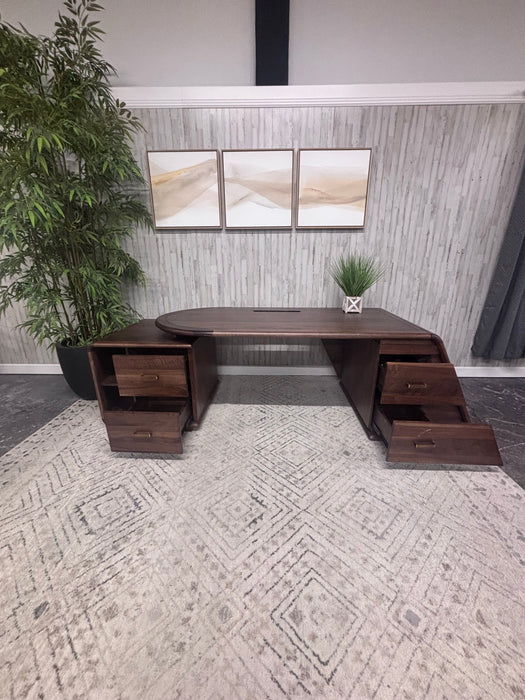 Modern Solid Wood Executive Computer Desk – Contemporary Walnut Finish
