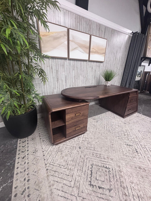 Modern Solid Wood Executive Computer Desk – Contemporary Walnut Finish