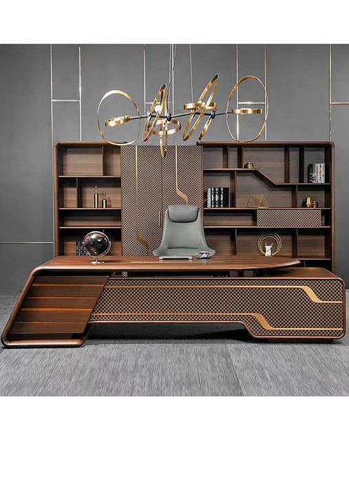 Modern Solid Wood Executive Computer Desk – Contemporary Walnut Finish
