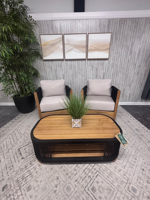 Outdoor Interiors Teak & Black Rope Patio Conversation Set!
