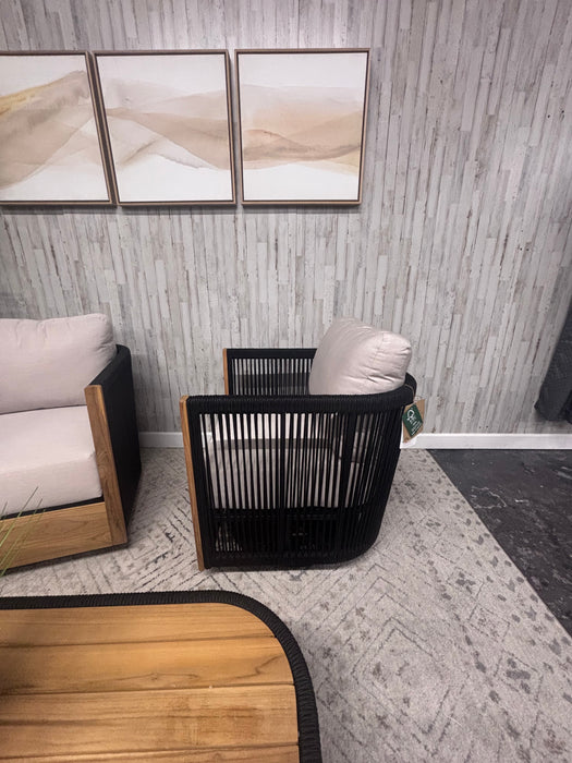Outdoor Interiors Teak & Black Rope Patio Conversation Set!