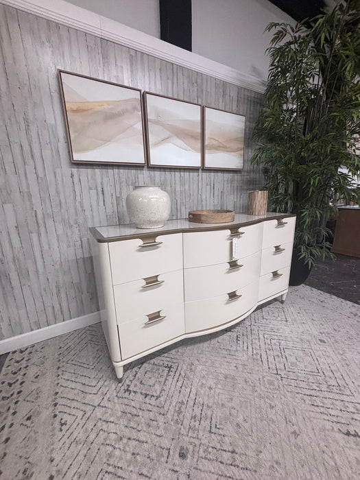 Michale Amini Beige and Gold Console Table