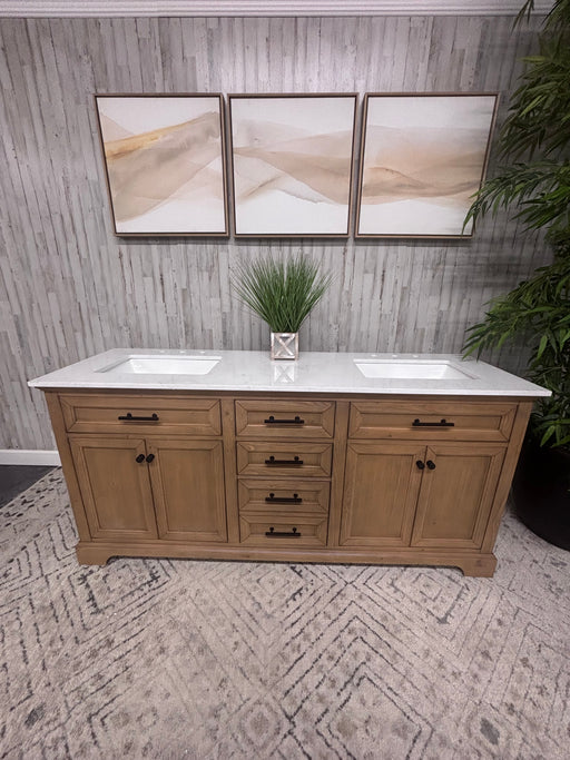 Design Element Milano Double Sink Oak Bathroom Vanity with Quartz Top