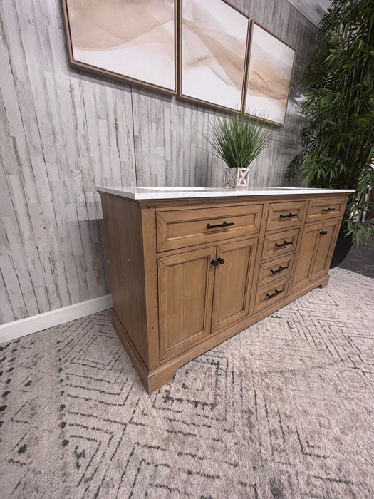 Design Element Milano Double Sink Oak Bathroom Vanity with Quartz Top