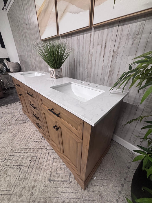 Design Element Milano Double Sink Oak Bathroom Vanity with Quartz Top
