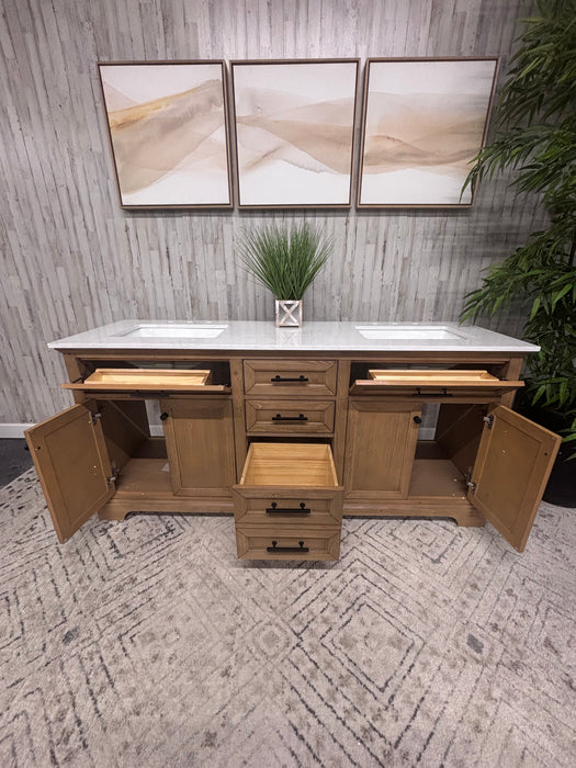 Design Element Milano Double Sink Oak Bathroom Vanity with Quartz Top