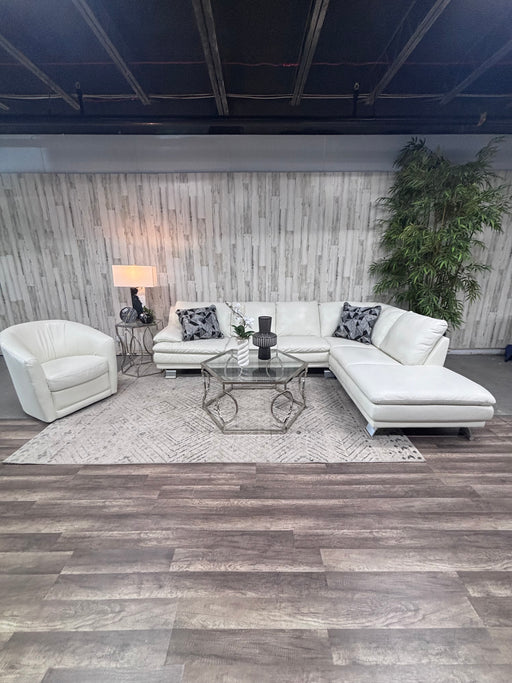 Natuzzi White Leather Sectional & Swivel Chair – Modern Italian Design!