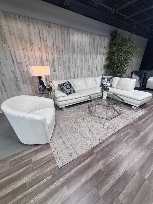 Natuzzi White Leather Sectional & Swivel Chair – Modern Italian Design!