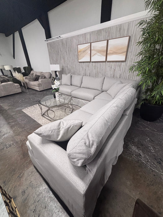 Light Gray Slipcovered Sectional – Like New!