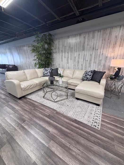 Cream Leather Sectional with Chaise – Excellent Condition!