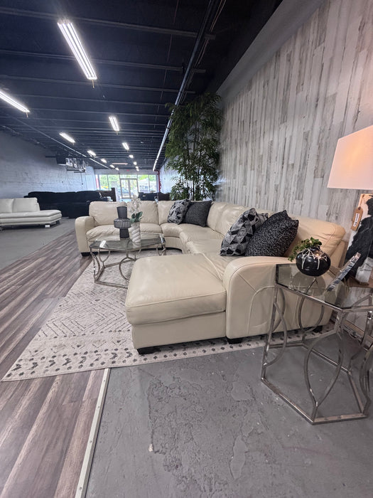 Cream Leather Sectional with Chaise – Excellent Condition!