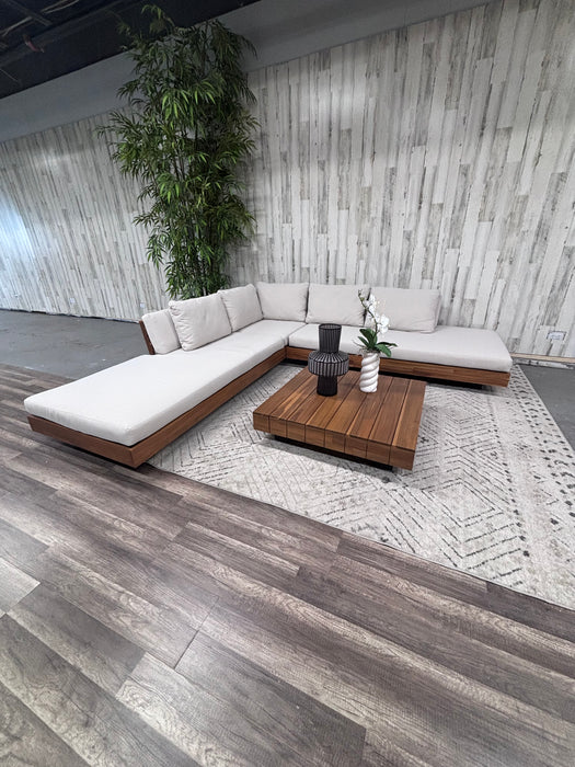 Article Lubek Outdoor Sectional & Coffee Table Set – Modern Acacia Wood Design!