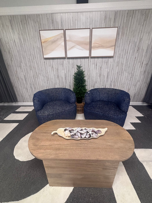 Mila Swivel Accent Chairs – Modern Blue Bouclé Fabric! Like New!