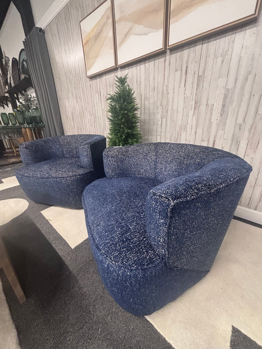 Mila Swivel Accent Chairs – Modern Blue Bouclé Fabric! Like New!