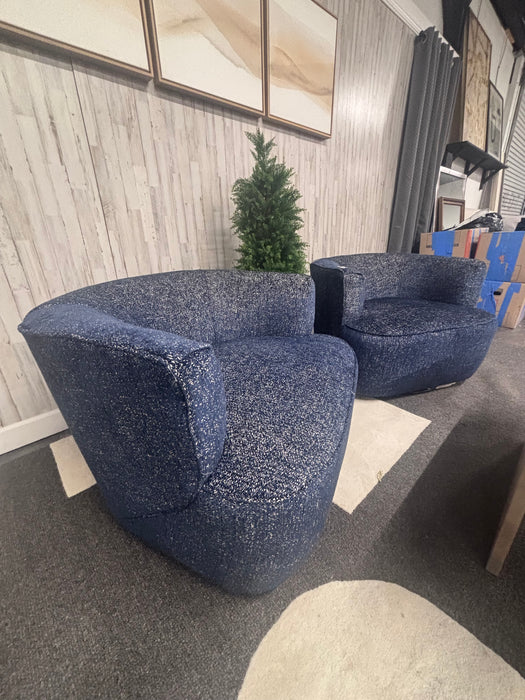 Mila Swivel Accent Chairs – Modern Blue Bouclé Fabric! Like New!