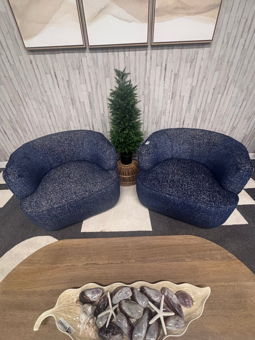 Mila Swivel Accent Chairs – Modern Blue Bouclé Fabric! Like New!