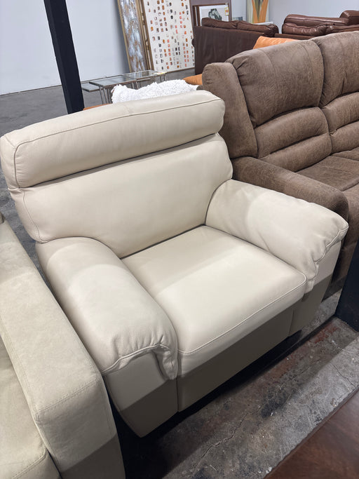 Cream Leather Chair & Ottoman