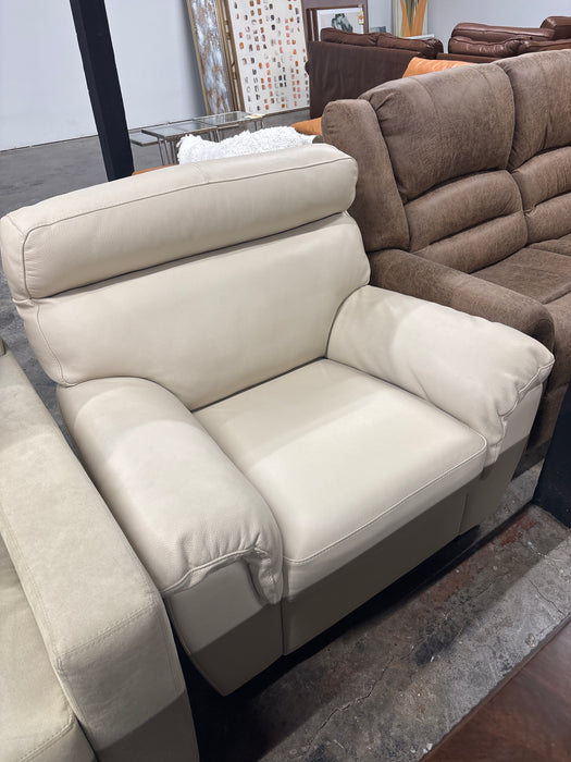 Cream Leather Chair & Ottoman