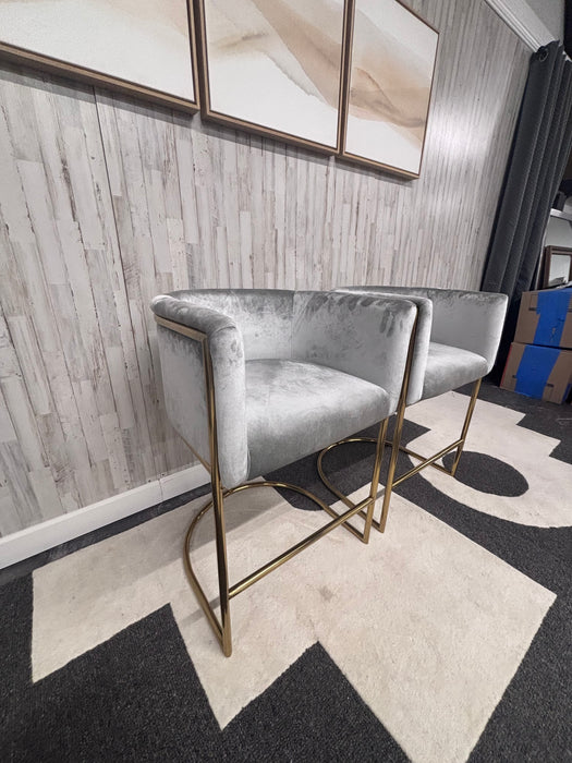 Modern Grey Velvet Counter Stool with Gold Frame – Like New!
