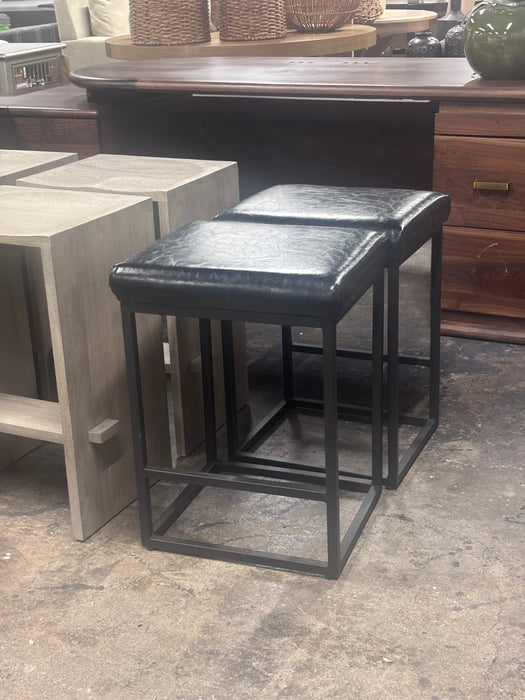 Modern Faux Leather Counter Stools with Black Metal Frame – Set of 2!