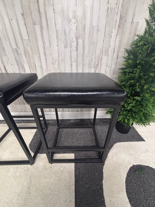 Modern Faux Leather Counter Stools with Black Metal Frame – Set of 2!