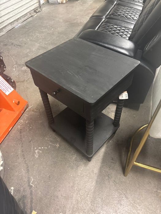 Black Bobbin Leg End Table with Storage Drawer!