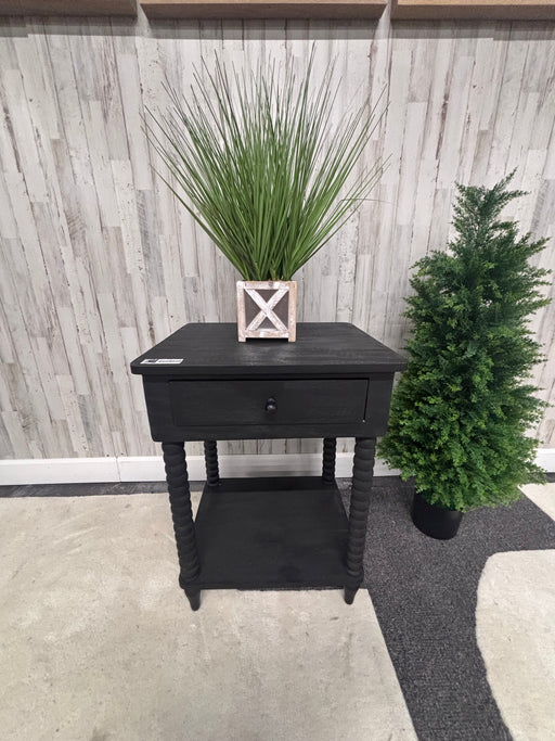 Black Bobbin Leg End Table with Storage Drawer!